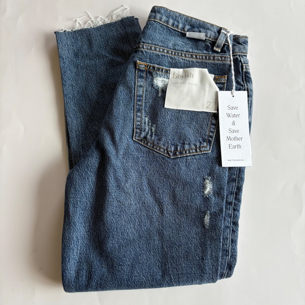 Boyish The Billy High-Rise Skinny Jeans‎ Size 27 City Lights Distressed Denim